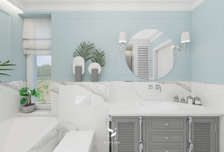 Łazienka w stylu Hamptons w błękicie  