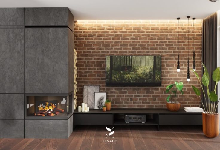 Salon z jadalnią w industrialnym klimacie  