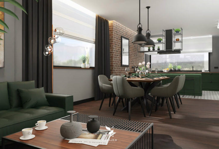 wizualizacja salon kuchnia projekt