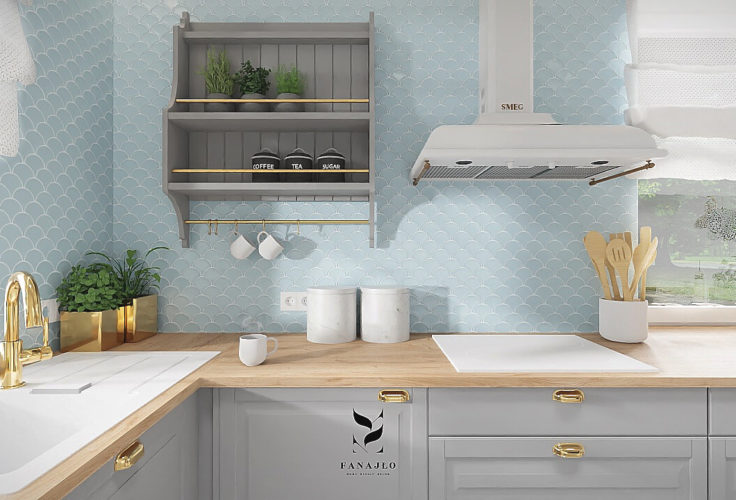 Kuchnia z błękitem w tle  