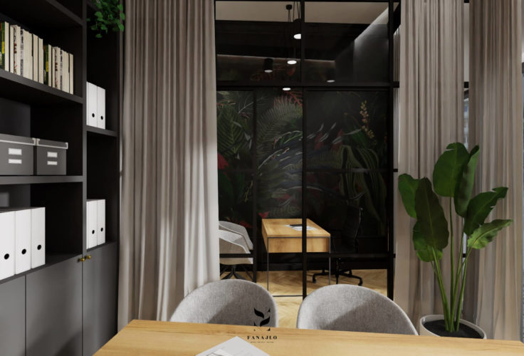 szklana ściana, projektowanie wnętrz, fototapeta