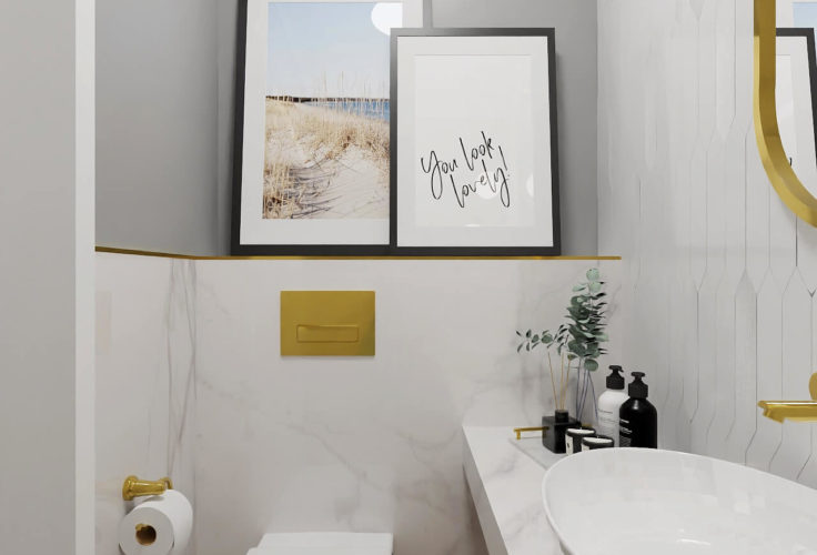 Projekt łazienki, bathroom design, złoto w łazience