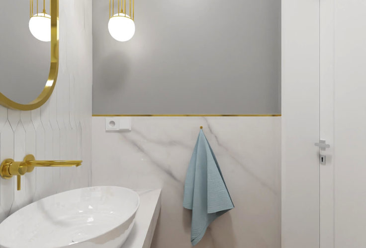 biała łazienka, marmur calacatta