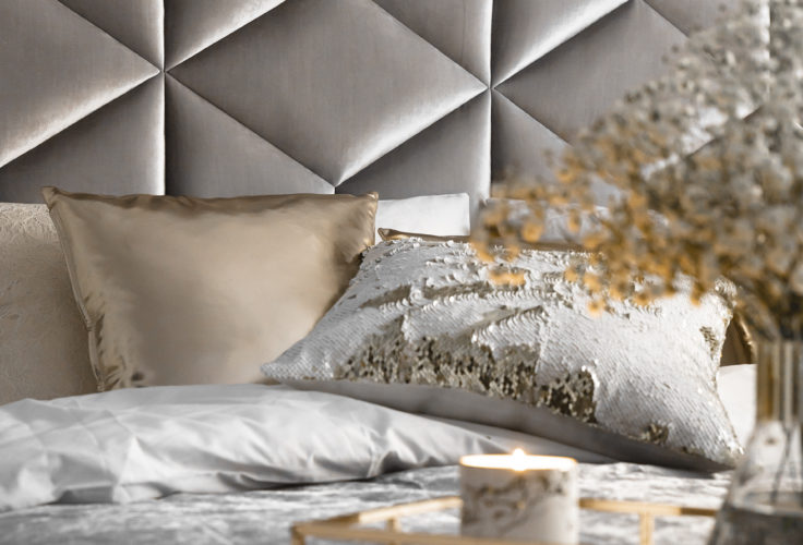 glamour, projektowanie wnętrz, sypialnia