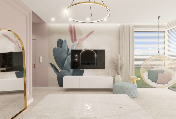 Pastelowy pokój dla nastolatki z dodatkiem złota 21,5 m2  