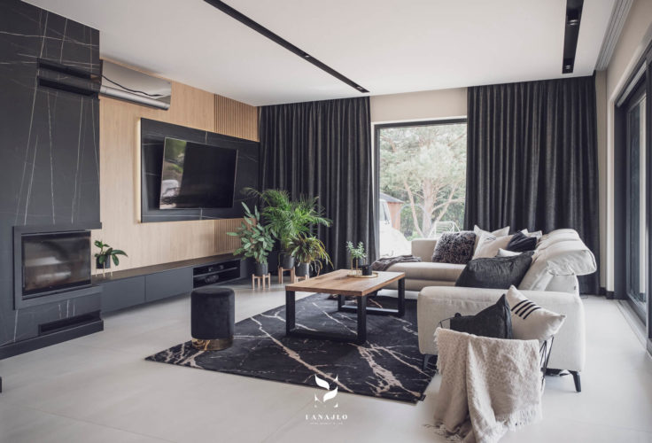 Nowoczesny i przytulny salon z jadalnią i kuchnią  